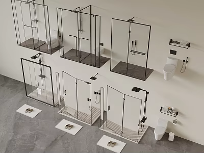 Modern Glass Shower Enclosures Featuring Toilet Towel Racks And Bath Mats 3d model
