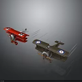 Two Vintage Red Brown Aircraft Models With Emblems On Gray Aerospace Background 3d model