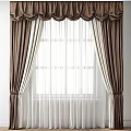 Elegant Brown Curtains With White Sheer Panels And Decorative Drape Top For Window