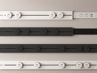 Modern Switch Panels With Multiple Buttons And Sockets In White And Black Colors 3d model