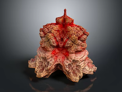 Unique Handcrafted Wood And Stone Decorative Artwork Featuring Intricate Red Brown Textured Details 3d model