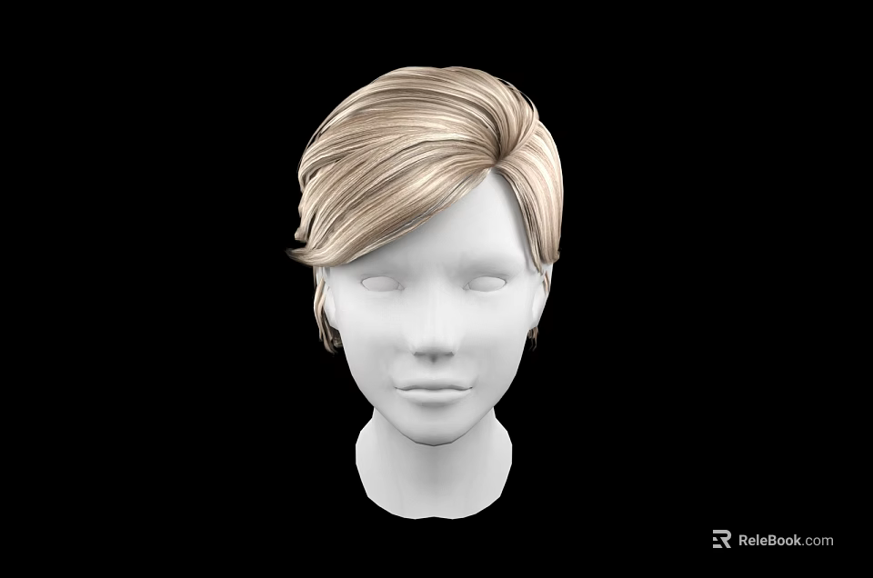 White Head Model With Blonde Short Hair And Natural Facial Features On Black Background 3d model 