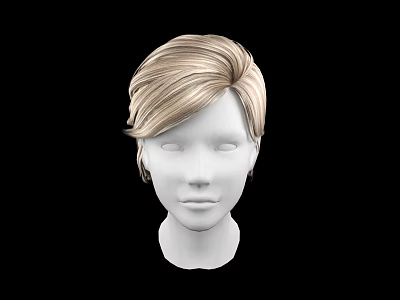 White Head Model With Blonde Short Hair And Natural Facial Features On Black Background 3d model