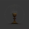 Golden Carved Cup With Purple And Golden Powder On Gray Background