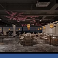 Restaurant Interior Featuring Central Large Tree Decorative Stone Basin And Wooden Furniture