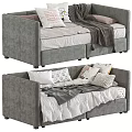 Modern Gray Fabric Kids Bed With Cozy Pillows And Soft Blanket Design