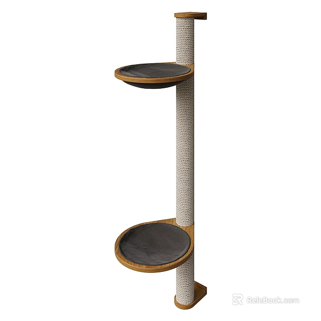 Cat Tree With Two Circular Platforms And Sisal Wrapped Pole For Cat Resting And Playing 3d model 