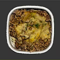 Cheesy Baked Pasta With Savory Filling In Black And White Checkered Container