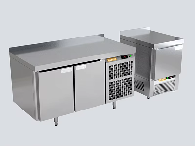 Stainless Steel Commercial Refrigerators And Freezers With Double Door Worktop Design 3d model