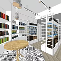Well Organized Specialty Store Interior With Shelves Various Products And Decorative Floor Pattern