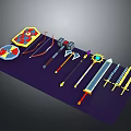 Various Medieval Weapons Collection Including Shield Bow Arrows Hammers Axes Staff And Swords