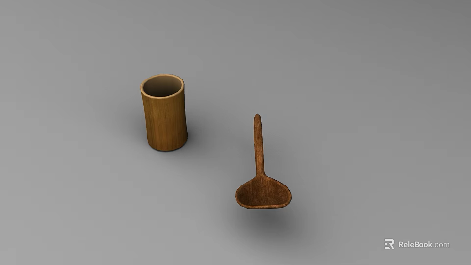Bamboo Pen Holder And Wooden Spoon For Home Office And Kitchen Use 3d model 