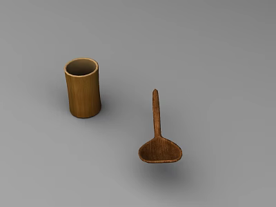 Bamboo Pen Holder And Wooden Spoon For Home Office And Kitchen Use 3d model