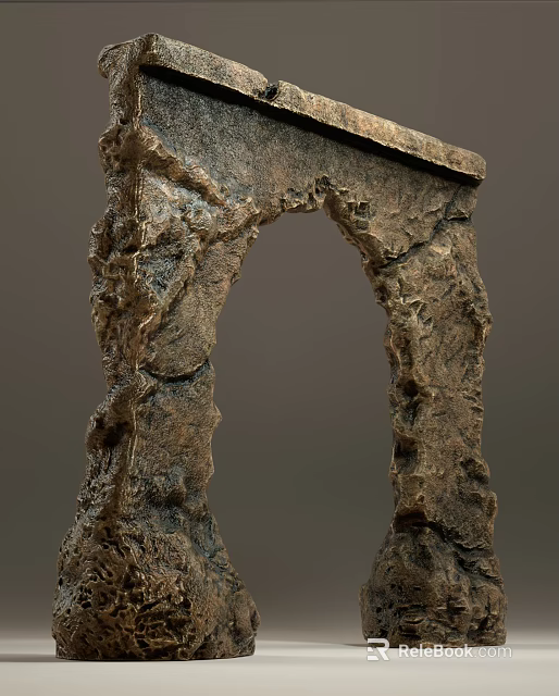 Rough Textured Door Arch With Natural Stone Like Weathered Brown Surface 3d model 