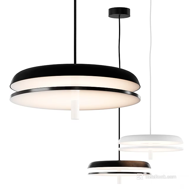 Modern Minimalist Circular Pendant Light With Double Layer Black And White Design 3d model