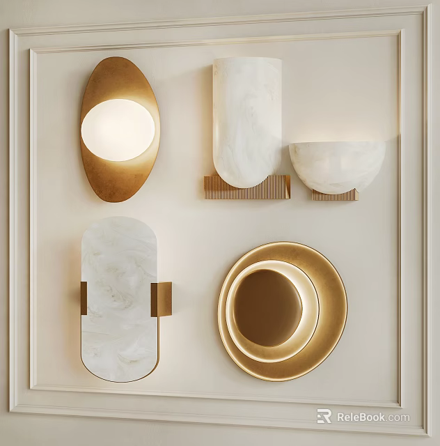 Modern Gold Marble Wall Lamps With Different Round Oval Designs 3d model