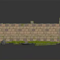 Cartoon Scene Featuring Square Courtyard Brick Walls Stone Pavement Circular Mossy Center and Arched Gate