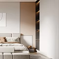 Minimalist Modern Bedroom With Neutral Tones Upholstered Headboard Pendant Light And Abstract Painting