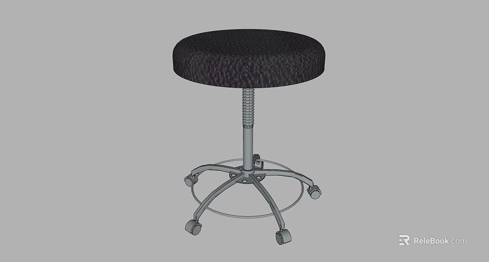 Adjustable Height Bar Stool With Round Textured Cushioned Seat And Metal Wheel Base 3d model 