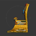 Egyptian Style Throne Sculpture With Golden Frame Blue Green Wings And Red Gemstone Decoration