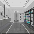Modern Waiting Area With Gray Vanity Mirrors Wooden Metal Shelving Colorful Baskets And Bench