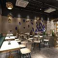 Cozy Bubble Tea Shop Interior With Wooden Tables Round Chairs And Gold Hanging Lights