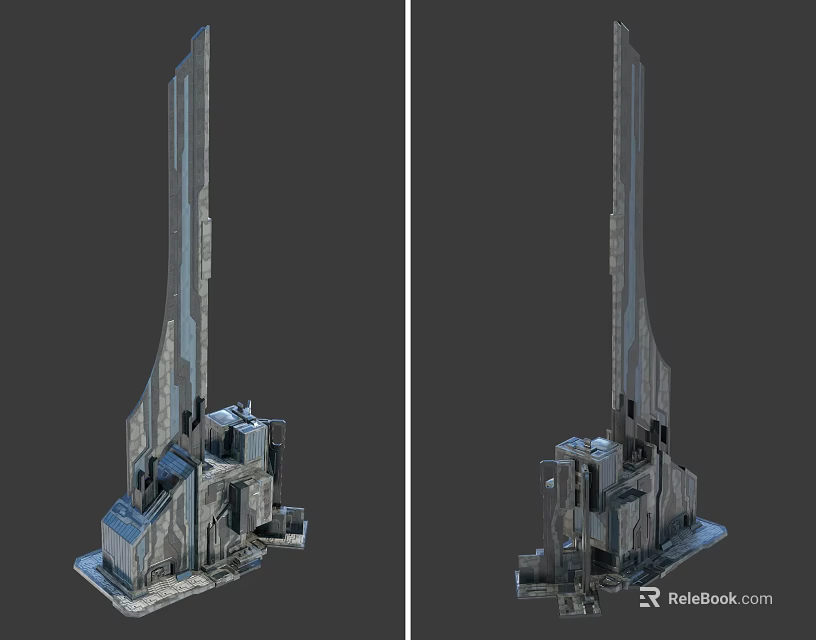 Cartoon Scene Featuring Futuristic Tower With Mechanical Structures And Metallic Details 3d model 