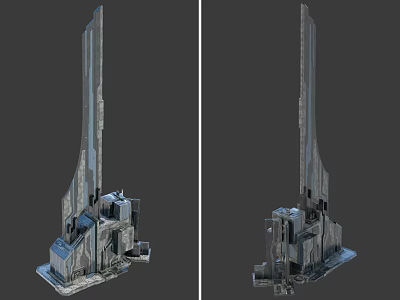 Cartoon Scene Featuring Futuristic Tower With Mechanical Structures And Metallic Details 3d model