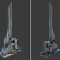 Cartoon Scene Featuring Futuristic Tower With Mechanical Structures And Metallic Details