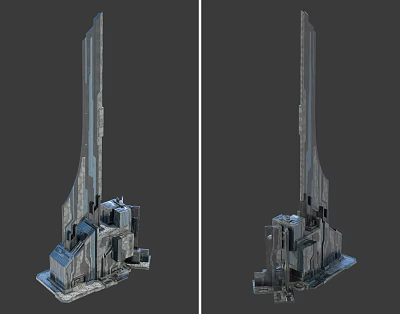 Cartoon Scene Featuring Futuristic Tower With Mechanical Structures And Metallic Details 3d model