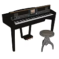 Modern Black Electronic Piano With Keyboard Display Screen And Striped Seat Stool