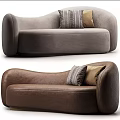 Unique Shaped Sofa in Brown and Dark Green with Decorative Striped Pillows