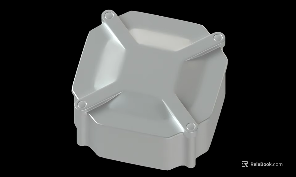Silver Hexagonal Metal Cover With Mounting Holes And Smooth Surface 3d model 