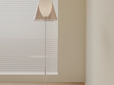 Modern Beige Floor Lamp Standing Near Window With White Blinds In Room Corner 3d model