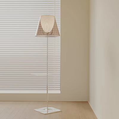 Modern Beige Floor Lamp Standing Near Window With White Blinds In Room Corner 3d model