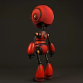 Red Robot Game Character 3D Model With Black Joints And Round Head