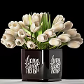 White Tulips Arranged in Two Vases with Home Sweet Home Design on Black Background