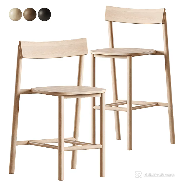 Light Colored Wooden Single Chair Bar Stool with Minimalist Design 3d model 