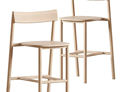 Light Colored Wooden Single Chair Bar Stool with Minimalist Design 3d model