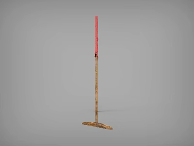 Durable Garden Hardware Tool With Wooden Handle And Red Top Metal Head 3d model