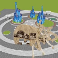 Elephant Shaped Landscape Pavilion With Blue Decorative Columns And Circular Green Lawns