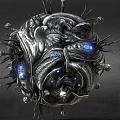 Game Movie Character Mechanical Sphere With Metallic Design Blue Glowing Elements And Spiked Structures 3d model