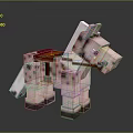 Pixel Art Horse Character With Pink Spotted Body And Red Saddle
