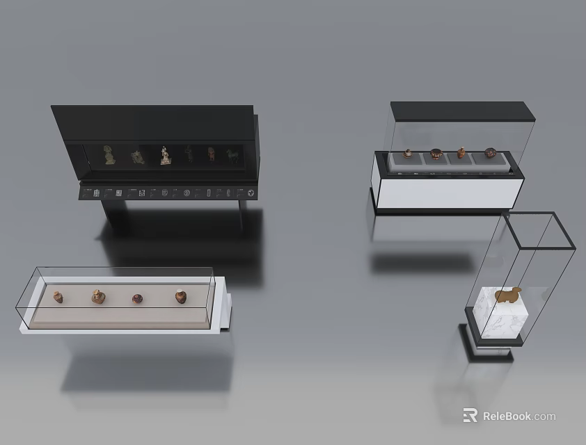 Modern Glass Showcase Shelves with Transparent Doors and Multiple Display Layers 3d model