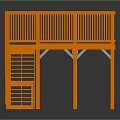 Orange Wooden Staircase With Landing Railing And Detailed Design Features