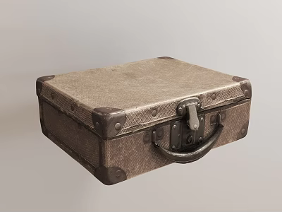 Vintage Suitcase With Fabric Exterior Leather Trim Metal Lock And Black Handle 3d model