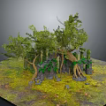 Lush Green Trees With Twisted Vines On Ancient Stone Pillars And Mossy Ground