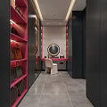 Modern Luxury Walk in Closet Interior With Pink Black Cabinets Mirror And Chair