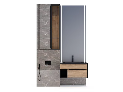 Modern Bathroom Washbasin Vanity With Large Mirror Wooden Cabinets And Drawer 3d model