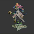 Armored Warrior Character In Blue Gold Armor With Golden Star Weapon And Creature Winged Base